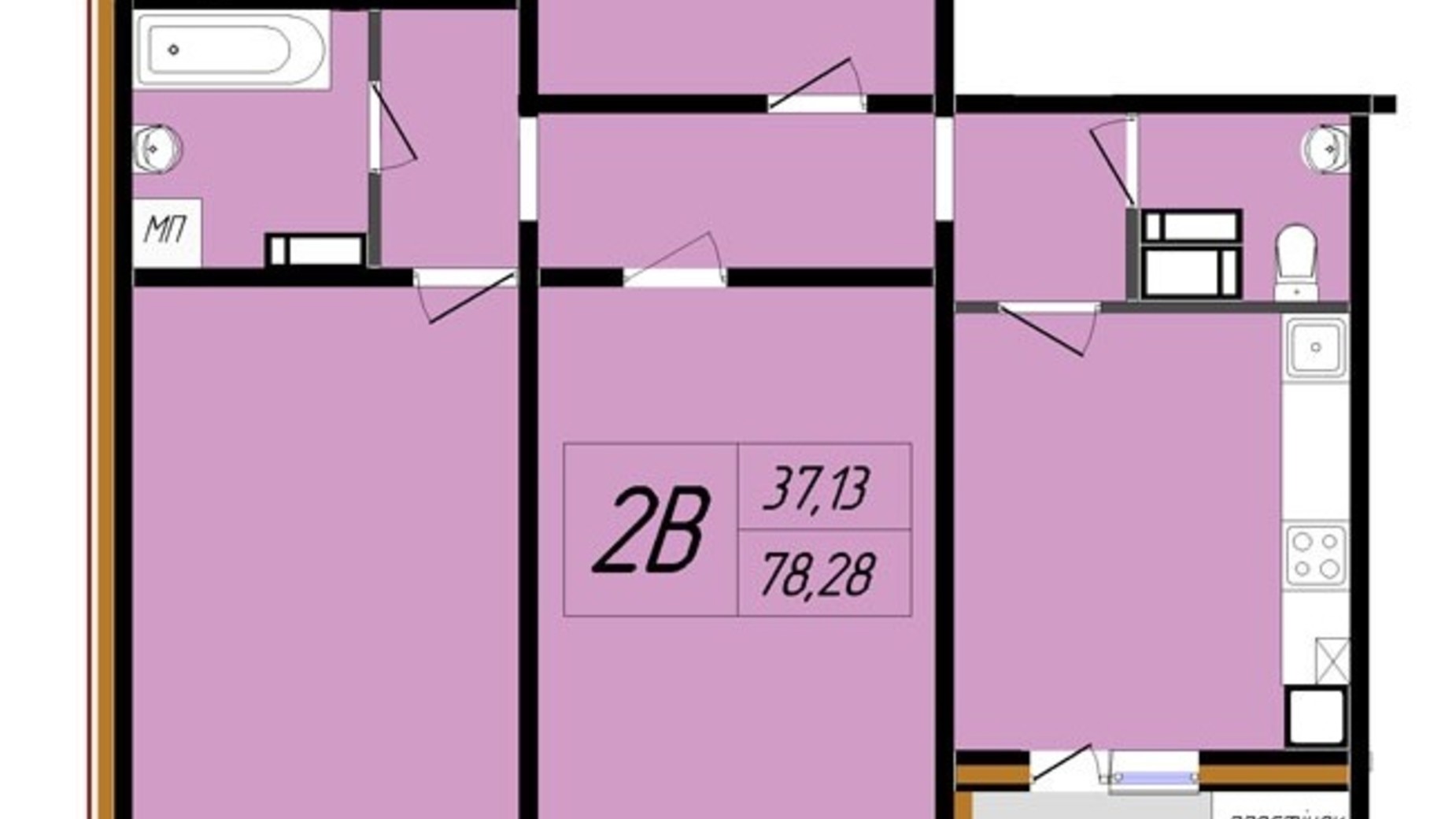 Планування 2-кімнатної квартири в ЖК Затишний 78.28 м², фото 321822