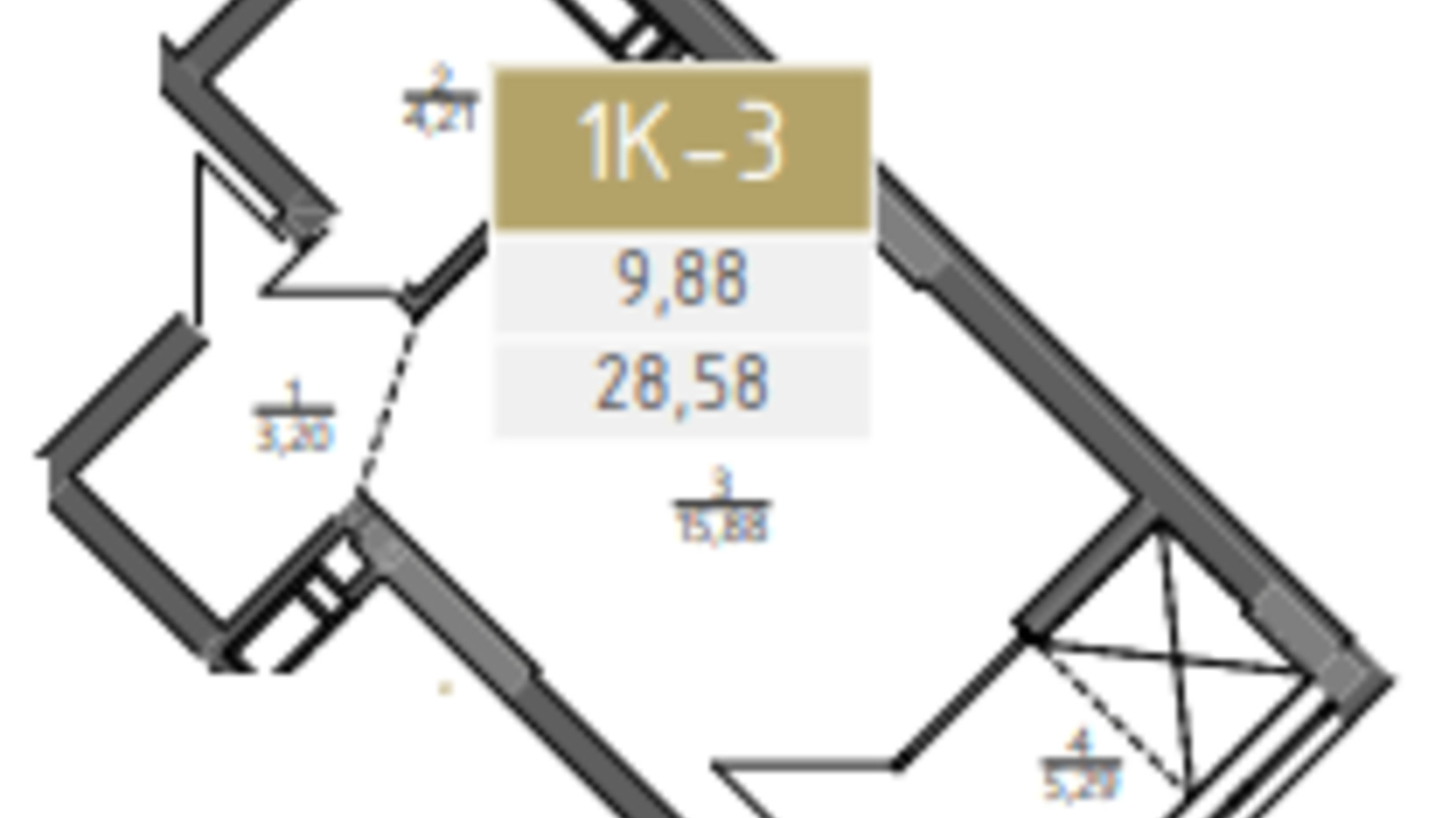 Планировка 1-комнатной квартиры в ЖК Liberty Gardens 28.58 м², фото 321853