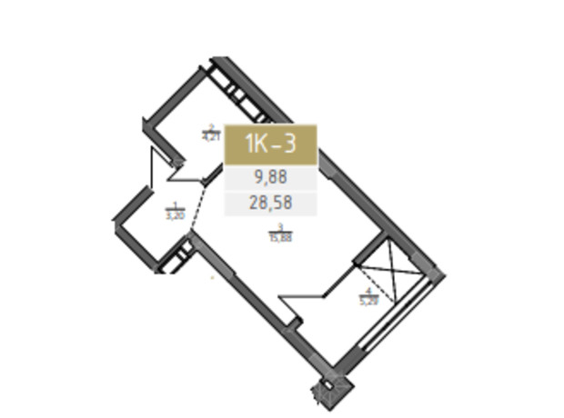 ЖК Liberty Gardens: планування 1-кімнатної квартири 28.58 м²