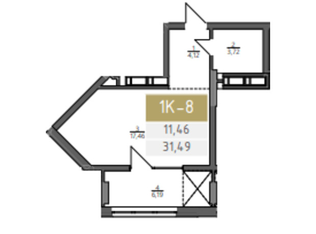 ЖК Liberty Gardens: планировка 1-комнатной квартиры 31.49 м²