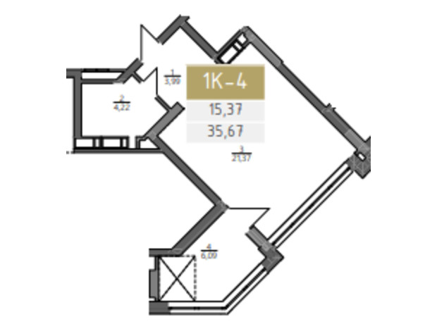 ЖК Liberty Gardens: планування 1-кімнатної квартири 35.67 м²