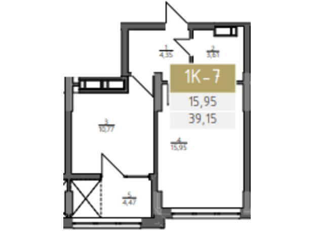 ЖК Liberty Gardens: планування 1-кімнатної квартири 39.15 м²