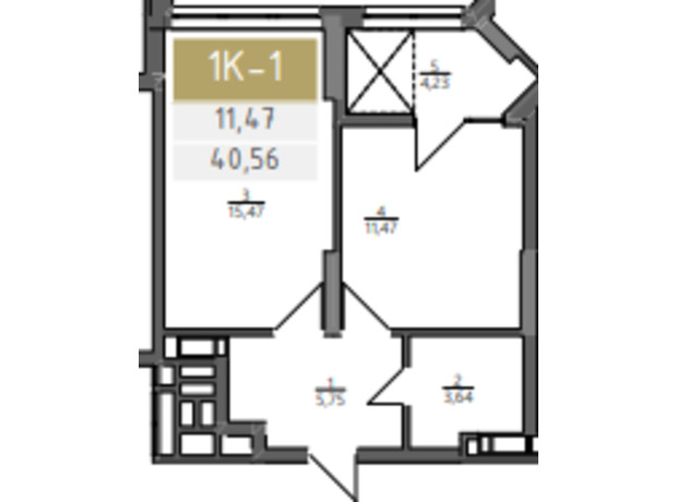 ЖК Liberty Gardens: планування 1-кімнатної квартири 40.56 м²