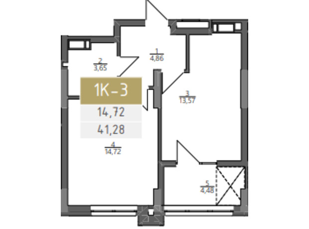 ЖК Liberty Gardens: планування 1-кімнатної квартири 41.28 м²