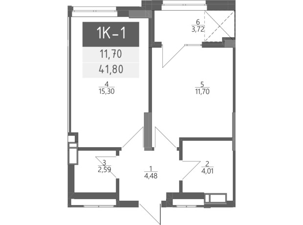 ЖК Liberty Gardens: планировка 1-комнатной квартиры 41.8 м²