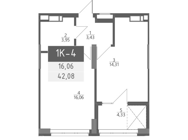 ЖК Liberty Gardens: планировка 1-комнатной квартиры 42.08 м²