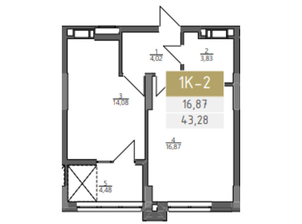 ЖК Liberty Gardens: планировка 1-комнатной квартиры 43.28 м²