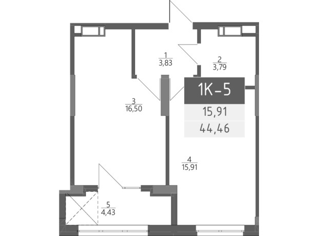 ЖК Liberty Gardens: планировка 1-комнатной квартиры 44.46 м²