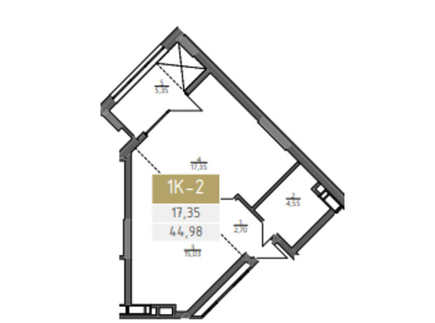 ЖК Liberty Gardens: планировка 1-комнатной квартиры 44.98 м²