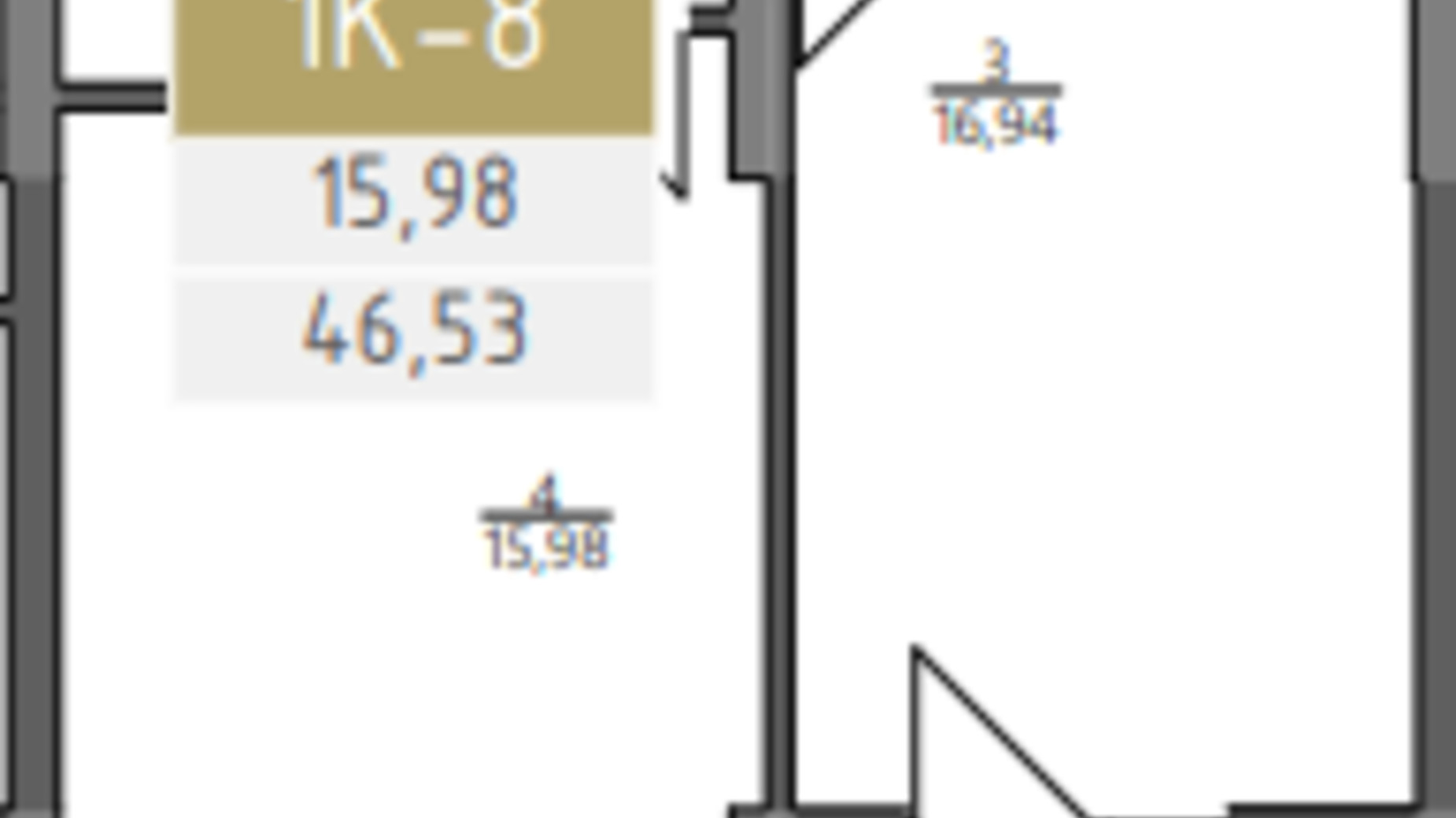 Планування 1-кімнатної квартири в ЖК Liberty Gardens 46.53 м², фото 321867