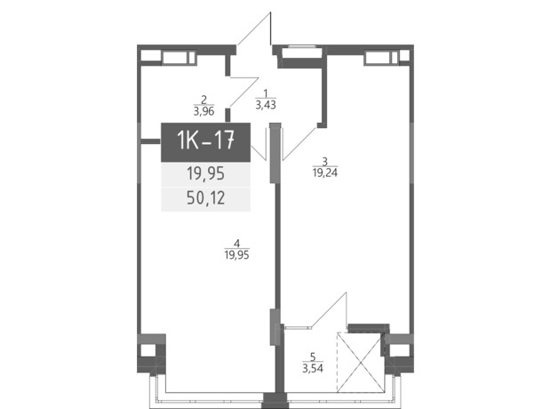 ЖК Liberty Gardens: планування 1-кімнатної квартири 50.12 м²