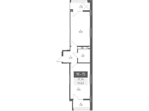 ЖК Liberty Gardens: планировка 1-комнатной квартиры 51.63 м²