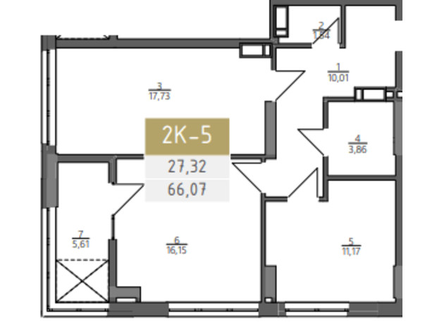 ЖК Liberty Gardens: планировка 2-комнатной квартиры 66.07 м²