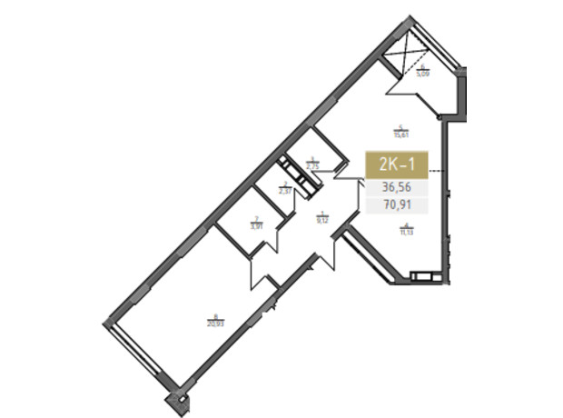 ЖК Liberty Gardens: планування 2-кімнатної квартири 70.91 м²