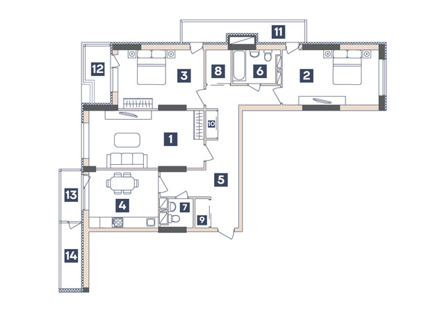 ЖК Central: планування 3-кімнатної квартири 96.65 м²