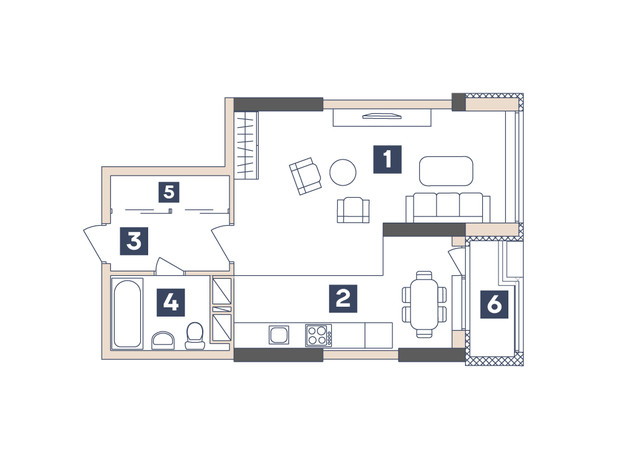ЖК Central: планування 1-кімнатної квартири 40.43 м²