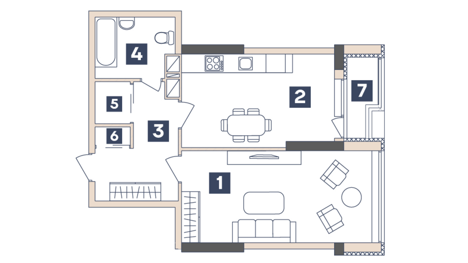 Планування 1-кімнатної квартири в ЖК Central 48.86 м², фото 321943