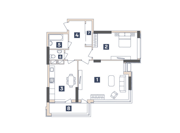 ЖК Central: планировка 2-комнатной квартиры 71.12 м²