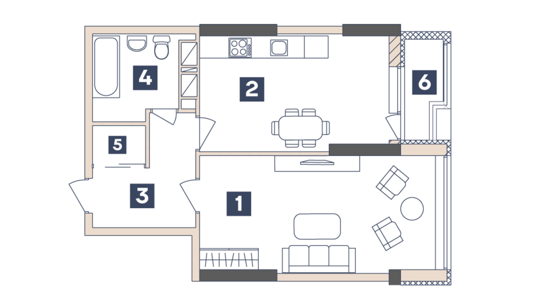 Планування 1-кімнатної квартири в ЖК Central 46.98 м², фото 321947