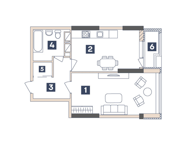 ЖК Central: планування 1-кімнатної квартири 46.98 м²