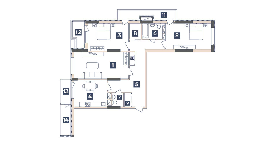 Планировка 3-комнатной квартиры в ЖК Central 96.65 м², фото 321949