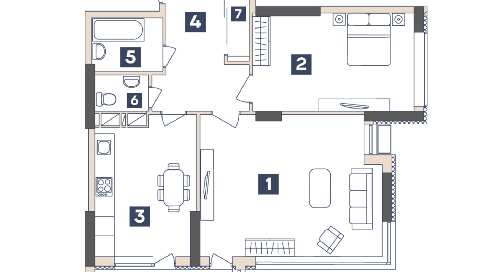 Планировка 2-комнатной квартиры в ЖК Central 71.12 м², фото 321951
