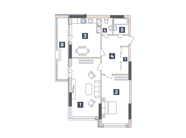 ЖК Central: планировка 2-комнатной квартиры 71.44 м²