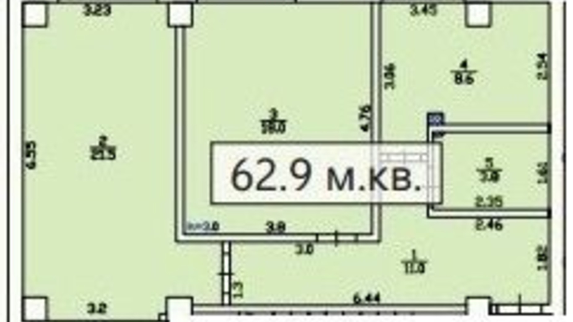 Планування 2-кімнатної квартири в ЖК Садиба 62.9 м², фото 322136