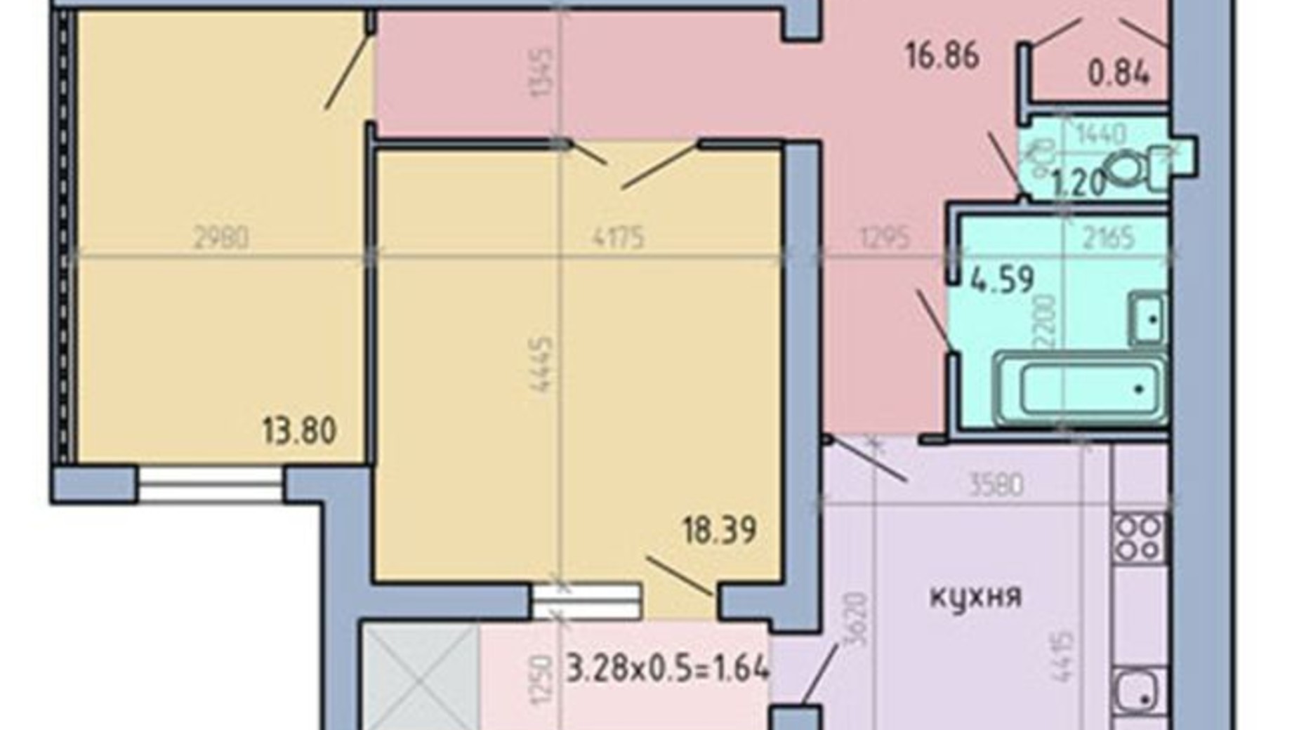 Планировка 2-комнатной квартиры в ЖК ул. Академика Сахарова, 14б 58 м², фото 322195