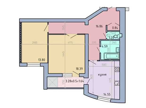 ЖК ул. Академика Сахарова, 14б: планировка 2-комнатной квартиры 58 м²