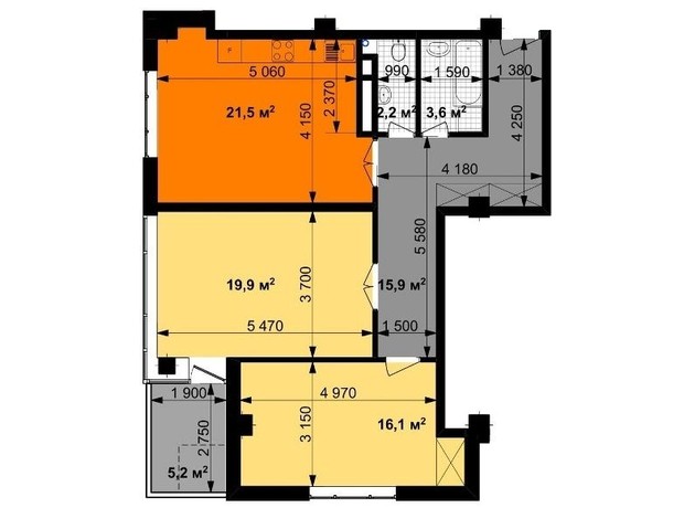 ЖК Графика: планировка 2-комнатной квартиры 80.8 м²