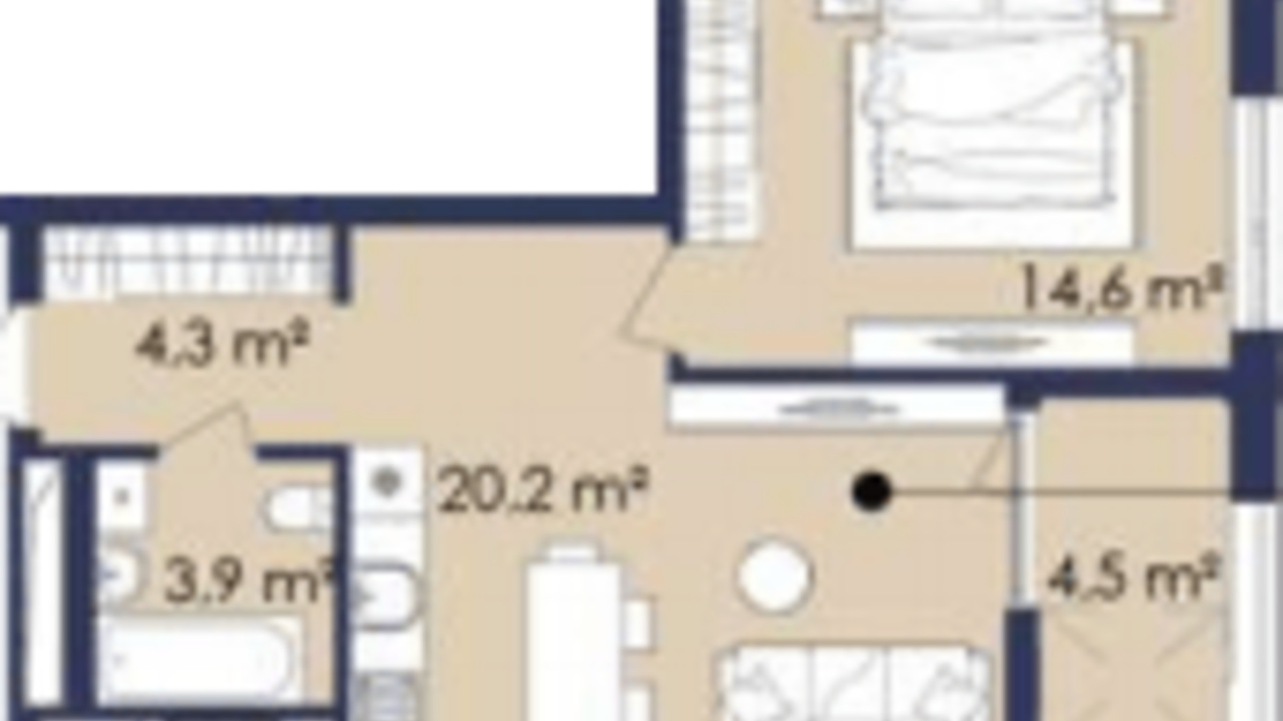 Планировка 1-комнатной квартиры в ЖК Centower 45.3 м², фото 322494
