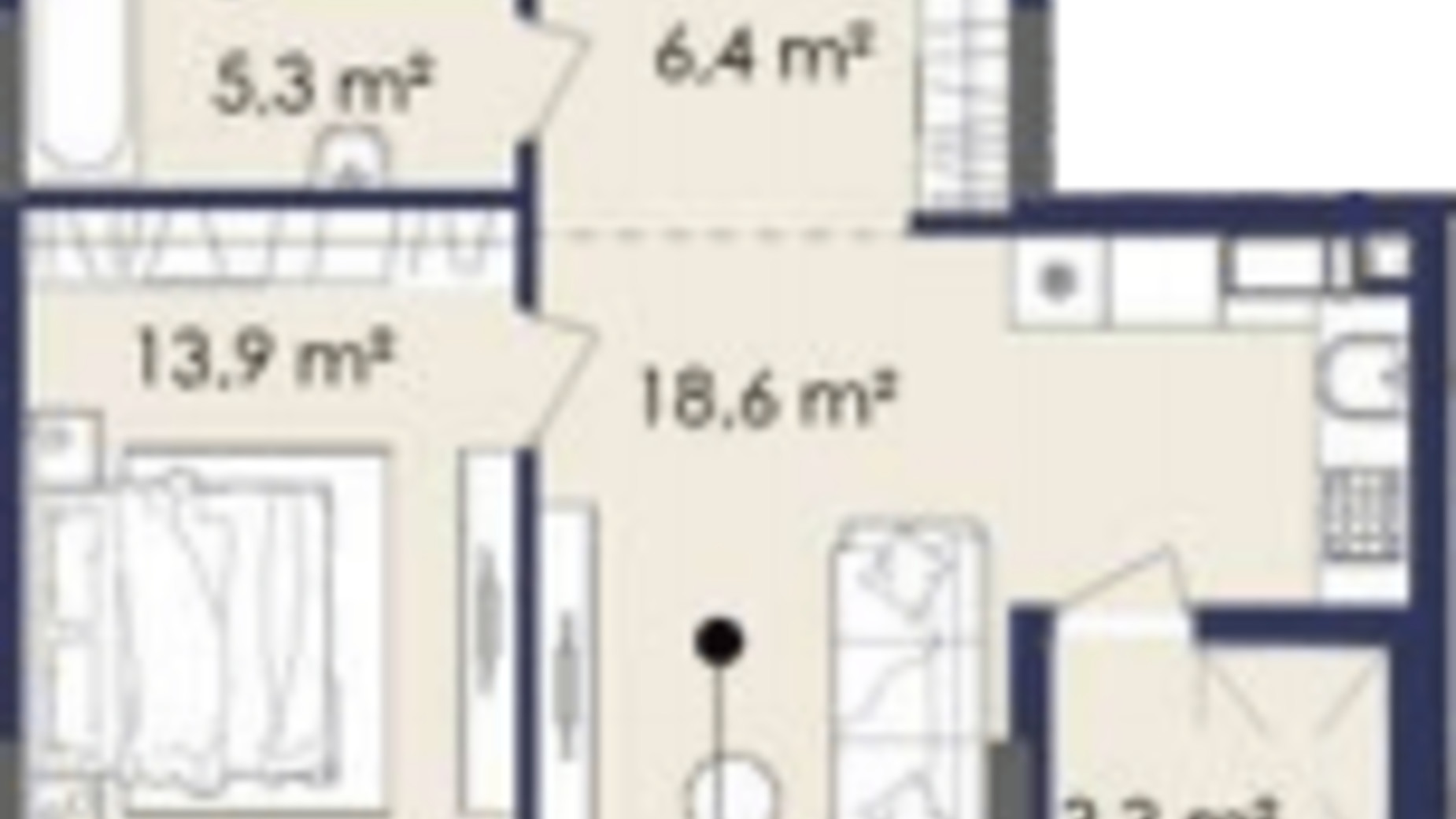 Планування 1-кімнатної квартири в ЖК Centower 47.6 м², фото 322495