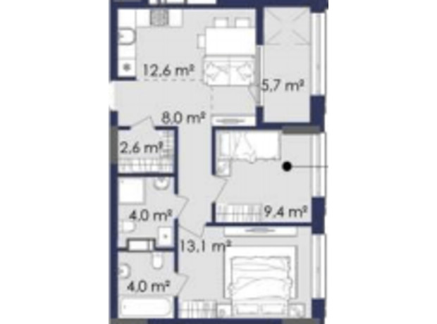 ЖК Centower: планировка 2-комнатной квартиры 59.4 м²