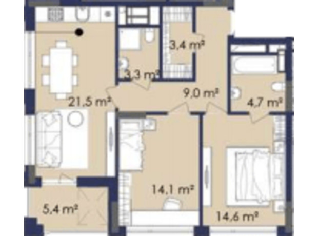 ЖК Centower: планировка 2-комнатной квартиры 73.3 м²