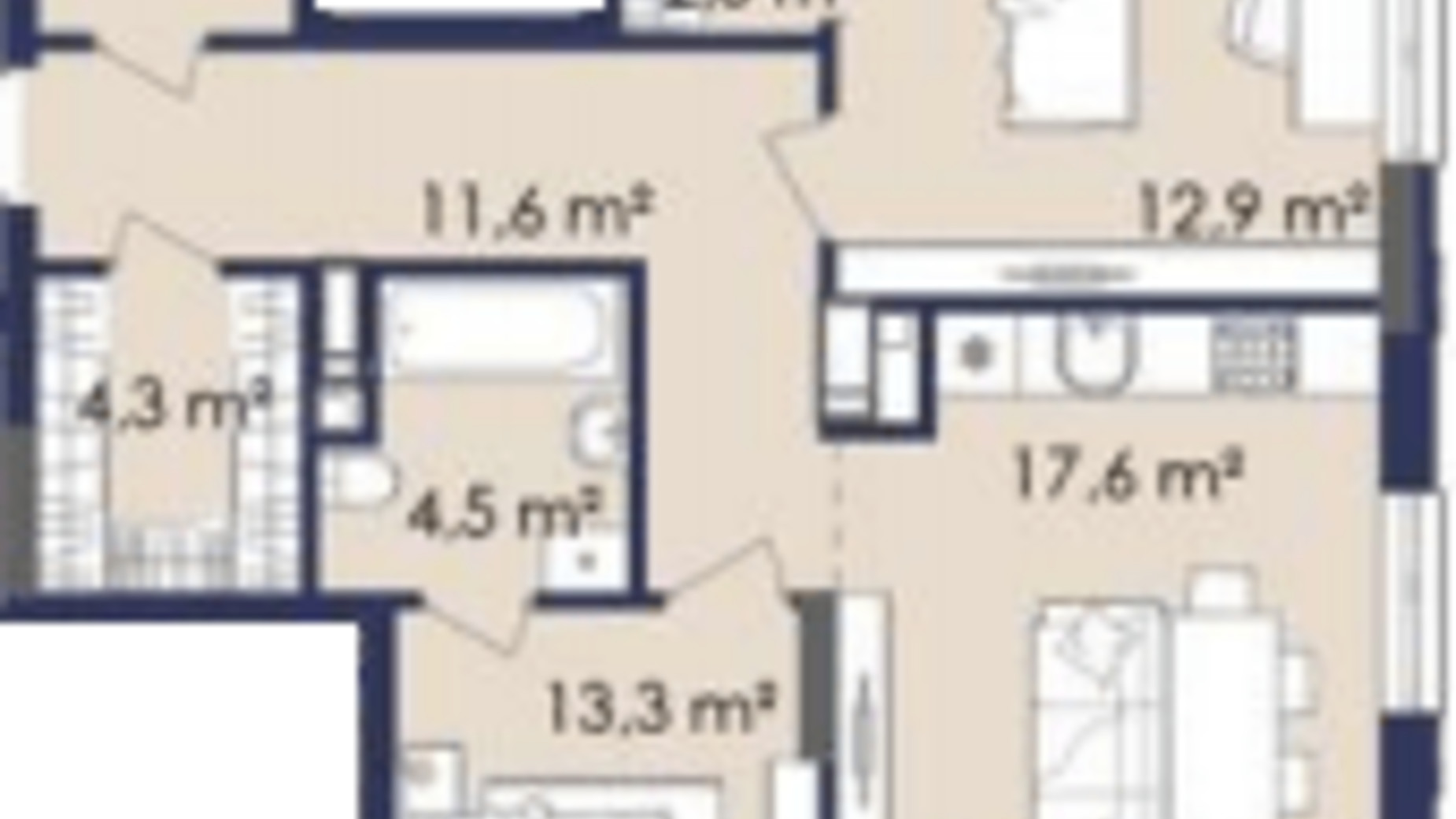 Планування 2-кімнатної квартири в ЖК Centower 77.2 м², фото 322503