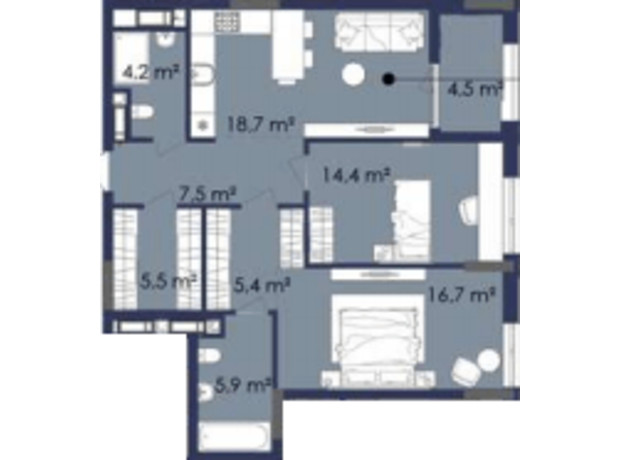 ЖК Centower: планировка 2-комнатной квартиры 82.7 м²