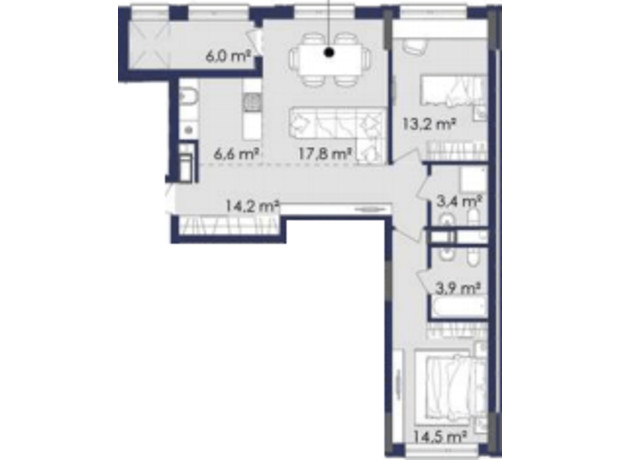 ЖК Centower: планування 3-кімнатної квартири 79.6 м²