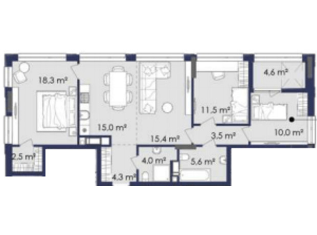 ЖК Centower: планировка 3-комнатной квартиры 94.8 м²