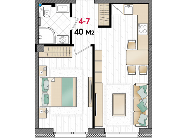 ЖК Manhattan: планировка 1-комнатной квартиры 40 м²