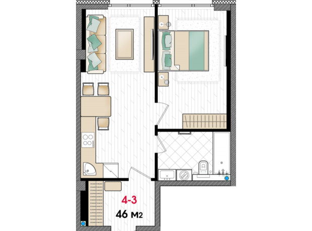 ЖК Manhattan: планировка 1-комнатной квартиры 46 м²