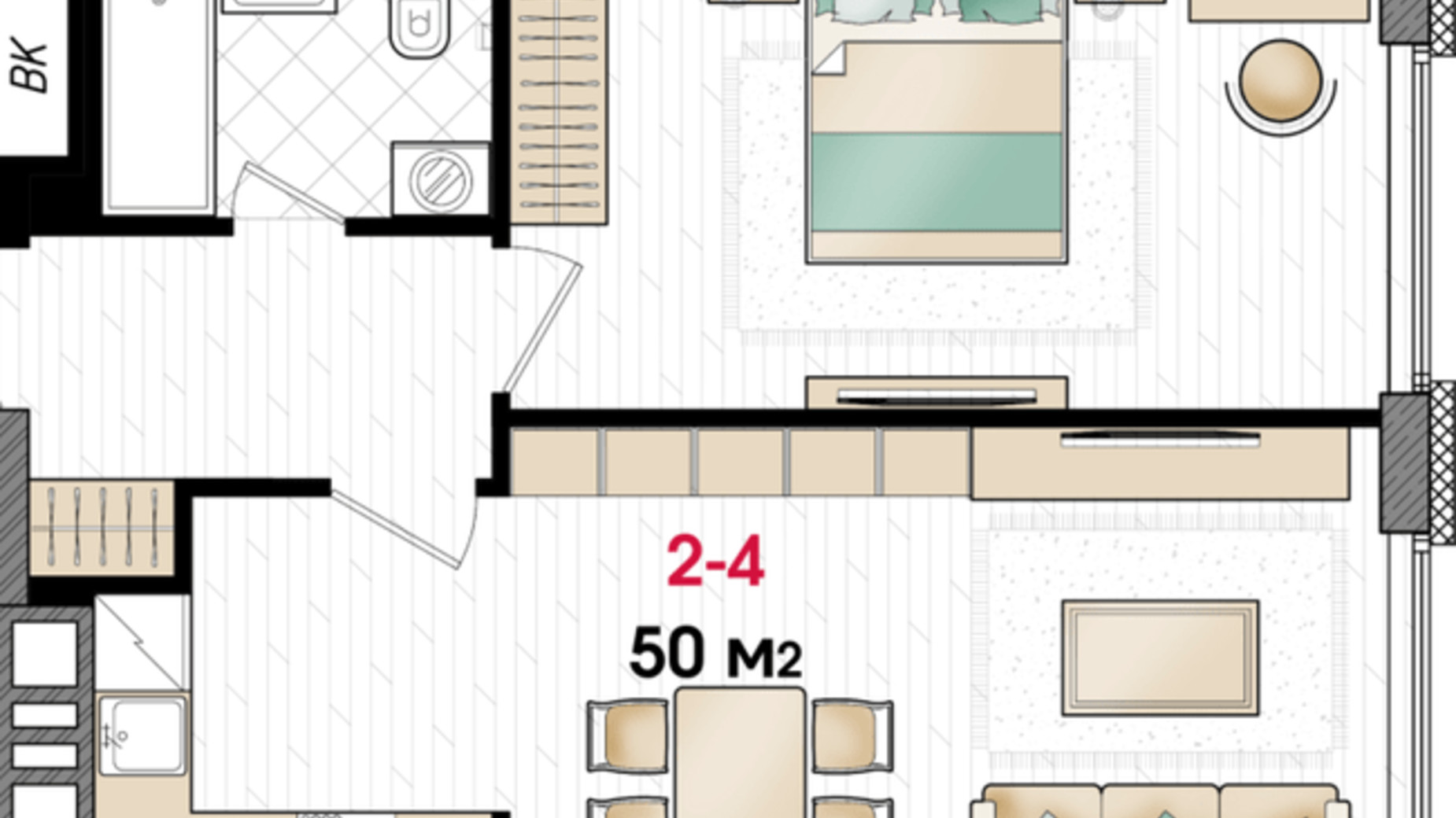 Планування 1-кімнатної квартири в ЖК Manhattan 50 м², фото 322550