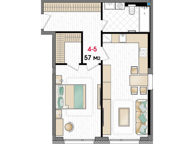 ЖК Manhattan: планировка 1-комнатной квартиры 57 м²