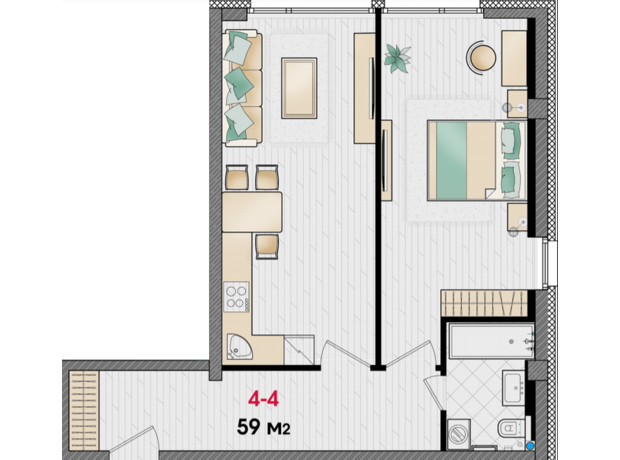 ЖК Manhattan: планування 1-кімнатної квартири 59 м²