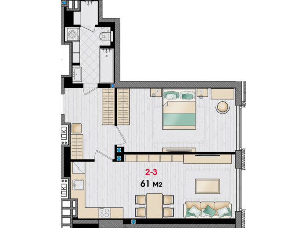 ЖК Manhattan: планировка 1-комнатной квартиры 61 м²