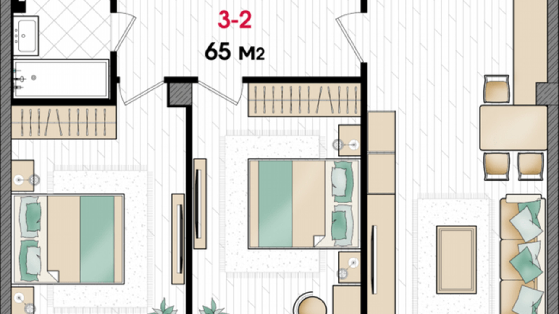 Планування 2-кімнатної квартири в ЖК Manhattan 65 м², фото 322556