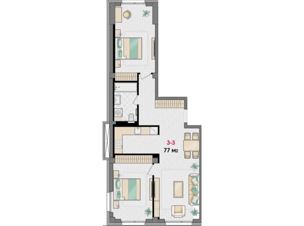 ЖК Manhattan: планировка 2-комнатной квартиры 77 м²