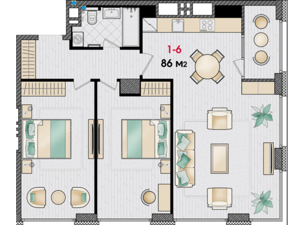 ЖК Manhattan: планування 3-кімнатної квартири 86 м²