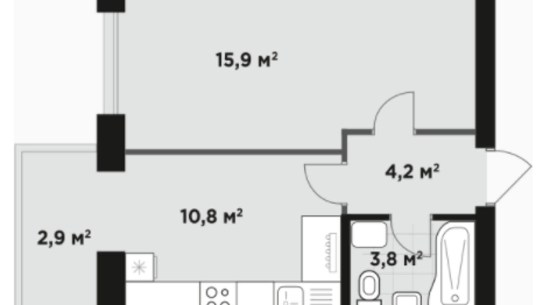 Планировка 1-комнатной квартиры в ЖК Idilika Avenue 38.4 м², фото 322649