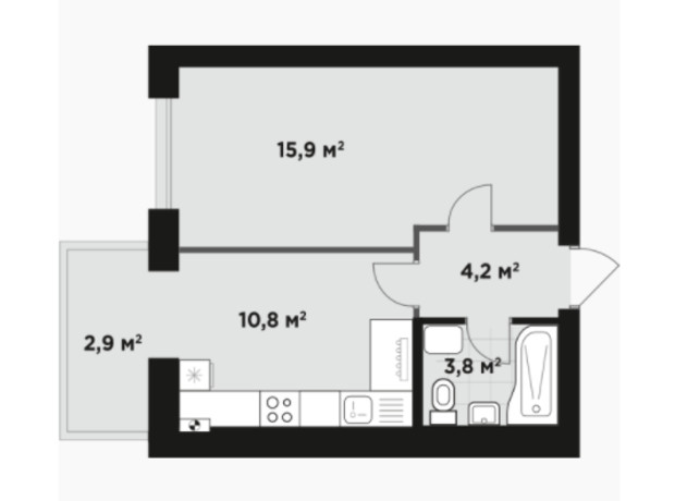 ЖК Idilika Avenue: планування 1-кімнатної квартири 38.4 м²